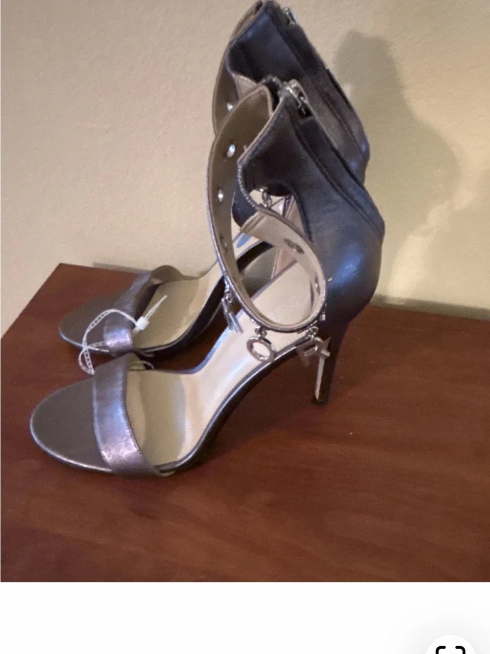 Michael Kors Silver Metallic Ankle-Strap Heels with Logo Charms